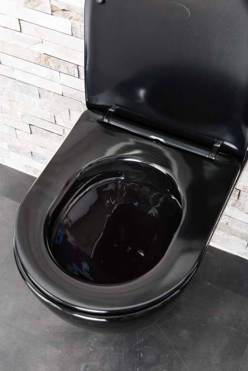 Toilette suspendue Gary sans rebord noir raccourcie avec siège de WC ultra-fin