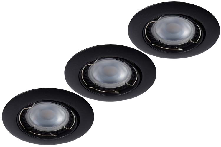 Inbouwspot - zwart - rond - dimbaar - GU10 - 5W - 3000K - set van 3