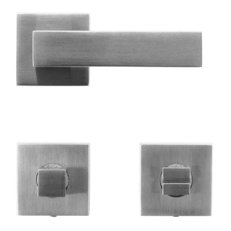 Poignée de porte todi look inox avec serrure toilette