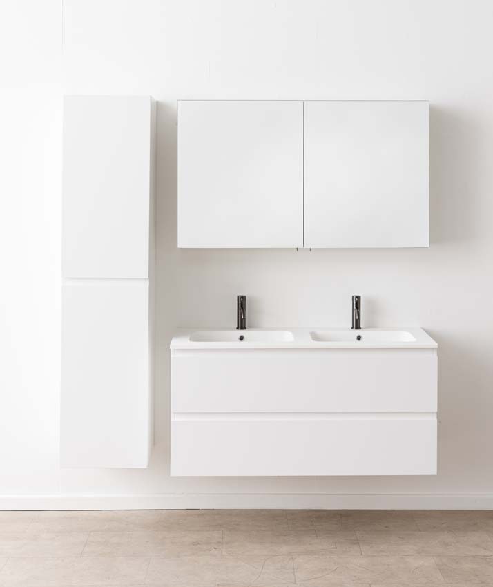 Badkamermeubel Tibo wit met dubbele wastafel mat wit 120cm