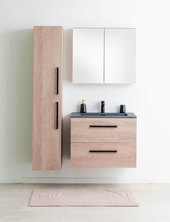 Badkamermeubel Bison eik hangend met enkele wastafel cement 80cm
