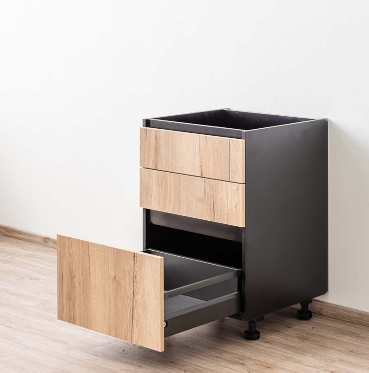 Armoire de cuisine Plenti avec 3 tiroirs noirs/aspect bois 60x78cm