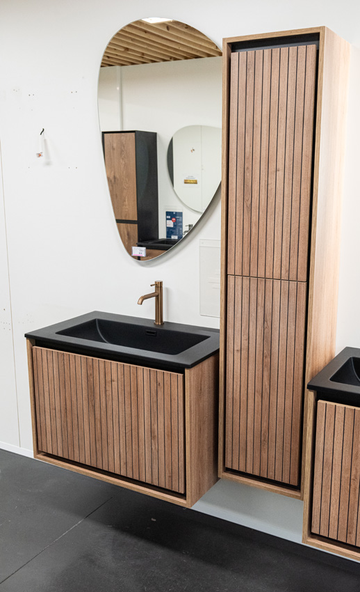 Meuble de salle de bains Toledo chêne avec lavabo simple noir mat 80cm