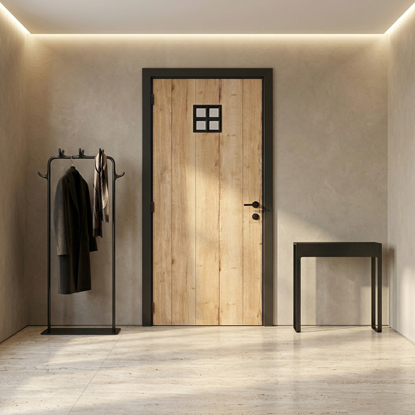 Complete binnendeur Realwood Oak 4500 mat glas 201,5x68cm tubespaan omkeerbaar + zwarte deurkast 20cm