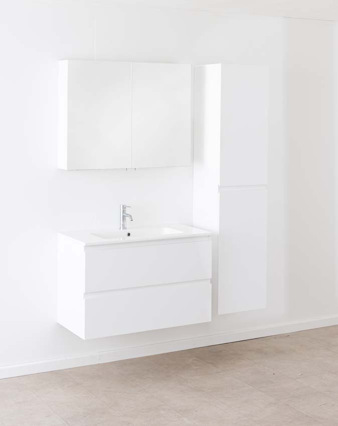 Badkamermeubel Tibo wit met enkele wastafel glanzend wit 90cm