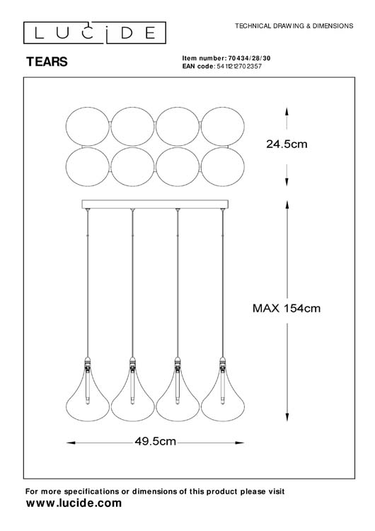 Lucide TEARS - Hanglamp - LED Dimb. - G4 - 8x1,5W 3000K - Zwart