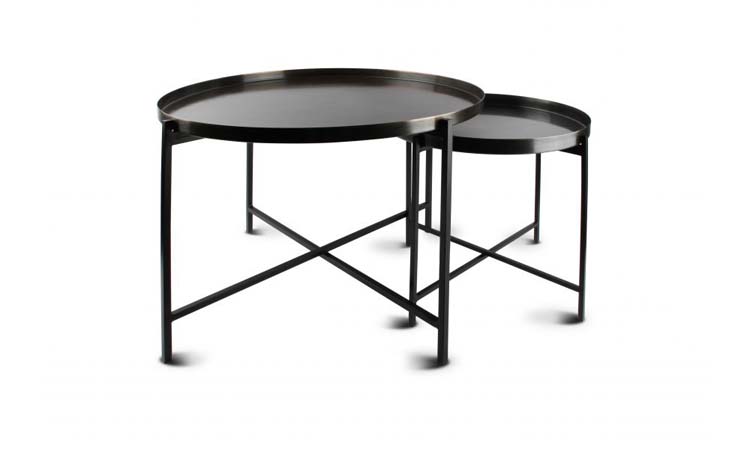 Table gigogne Patio noir brossé - 2 pcs