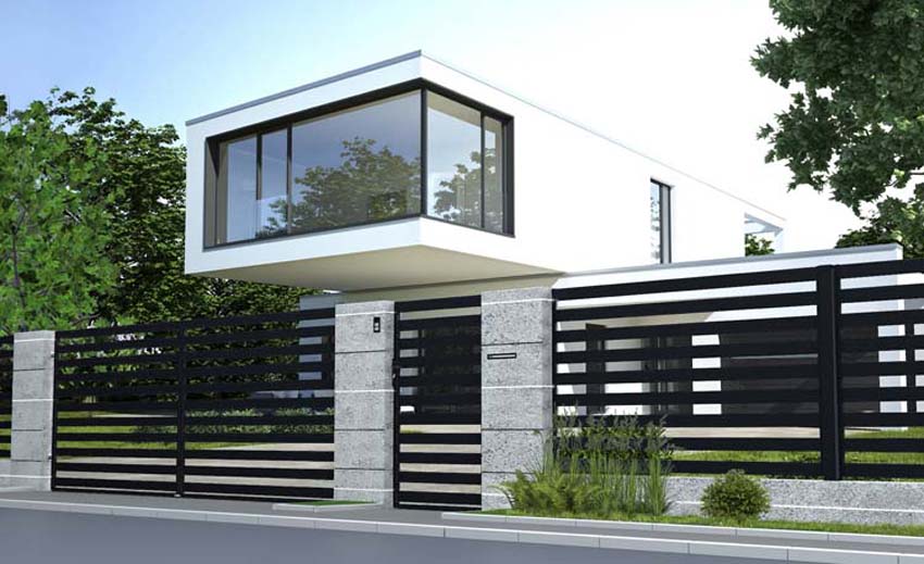 Portillon battant Lyon acier noir 90x154cm - avec barreaux horizontaux, quincaillerie incluse