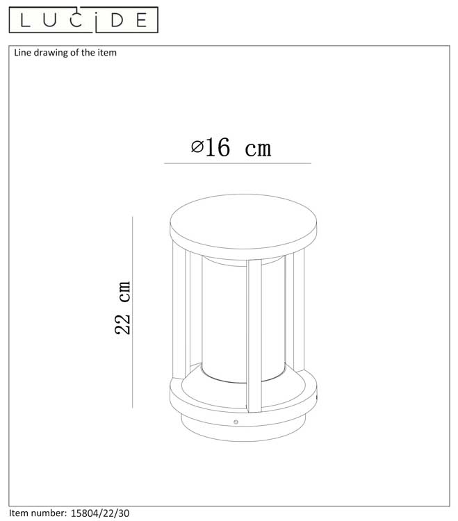Lucide CADIX - Borne extérieur - Ø16cm - E27 - IP65 - Noir