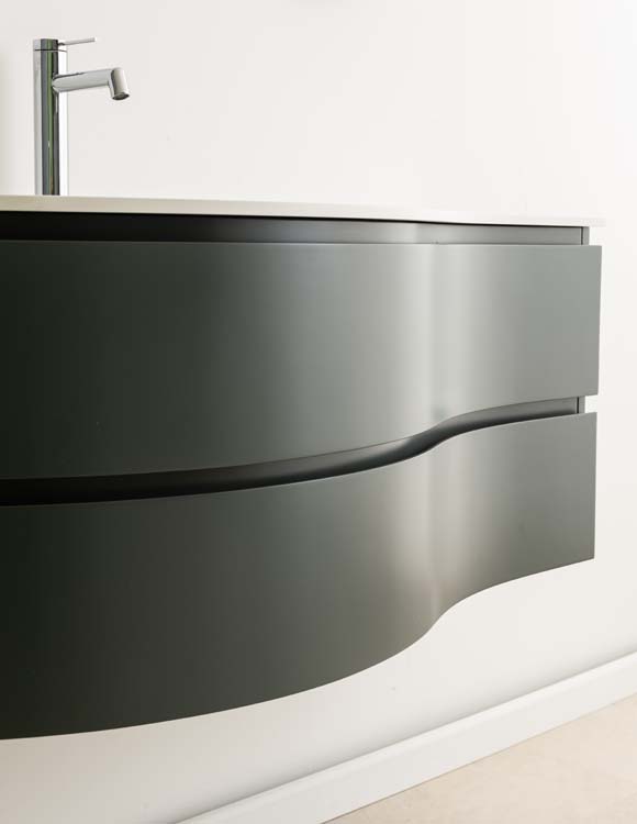 Meuble de salle de bains Aaron gris courbé avec lavabo simple blanc mat 110cm