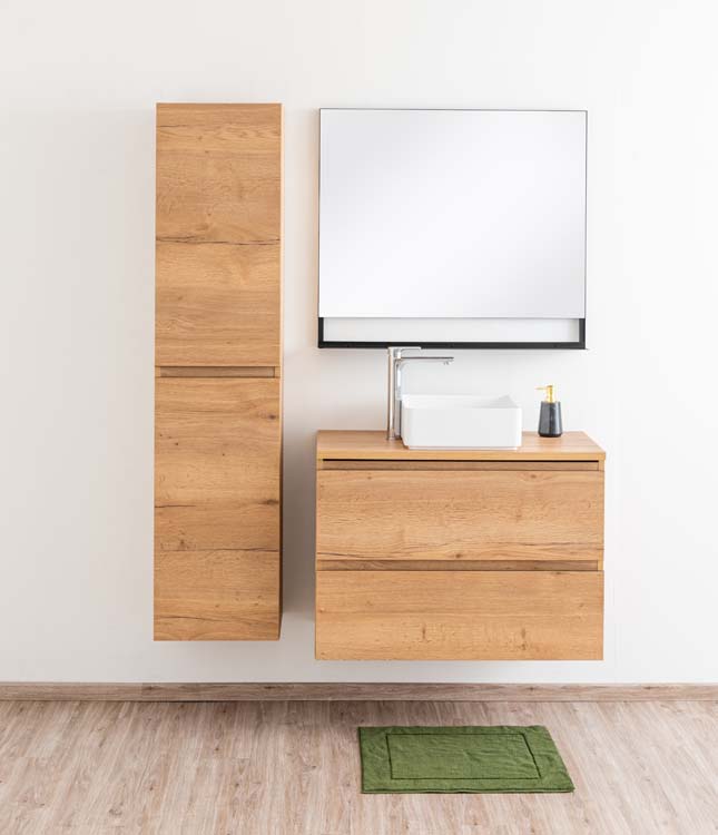 Meuble de salle de bain Daria chêne brun doré 900 mm tablette en saillie melamine