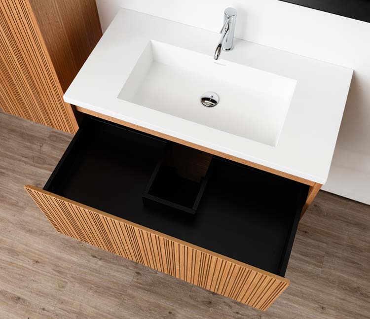 Meuble de salle de bain Warren afrormosia 900 mm lavabo blanc mat