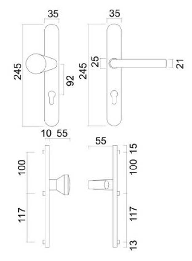 Veiligheidsgarnituur Pro kruk + top 92mm inox met rosas