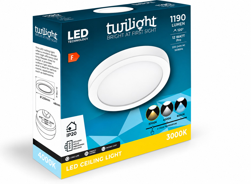 Plafonnier - blanc - LED - 1x12W - CCT