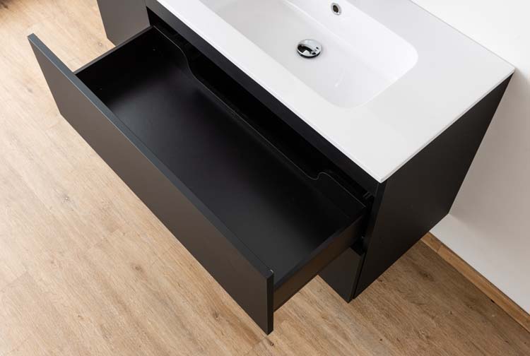 Meuble salle de bain Puro noir mat 900mm lavabo brillant Meuble salle de bain Puro noir mat 900mm lavabo brillant