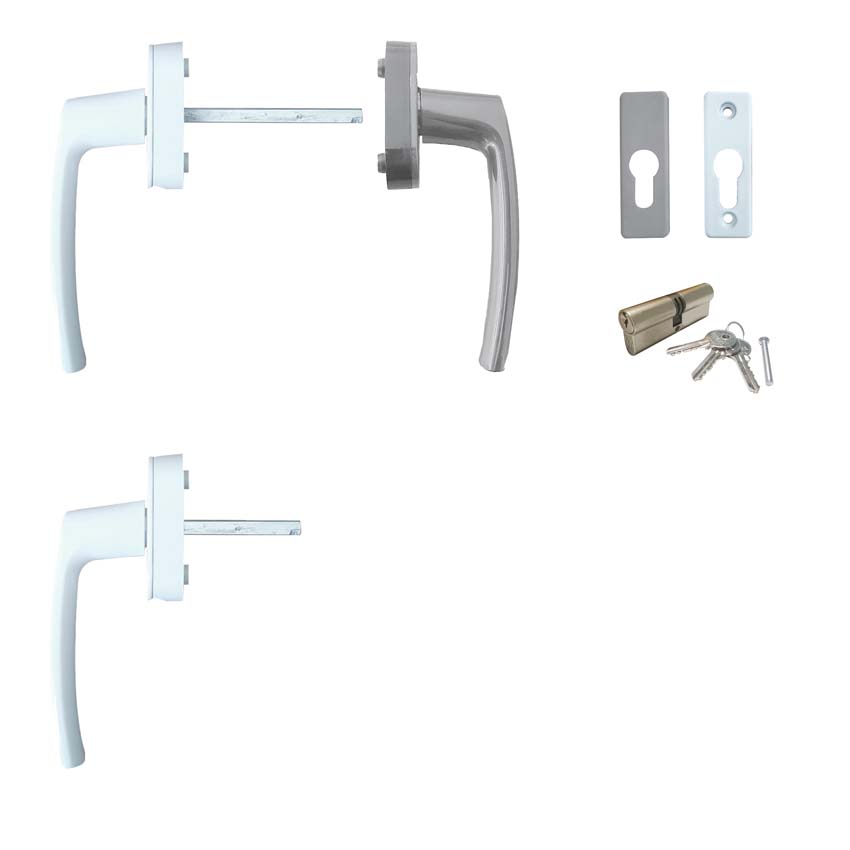 Accessoires fenêtre coulissante avec serrure à cylindre gris quartz/blanc avec 2 vantaux coullisants