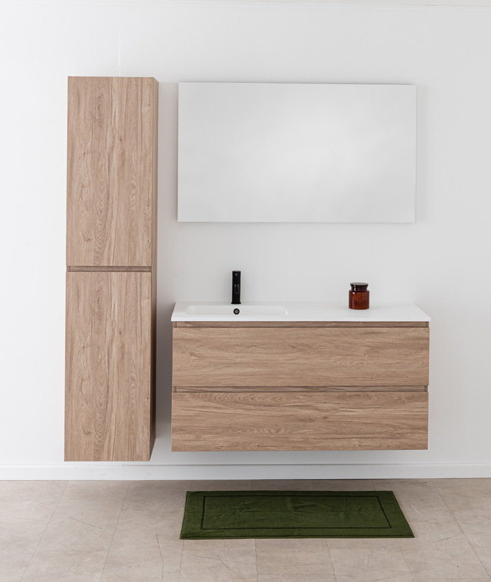 Badkamermeubel Bianca eiklook hangend met enkele wastafel mat wit 120,5cm