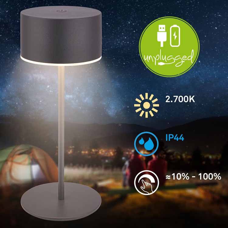 Tafellamp Zurela - zwart - 19cm - dimbaar - LED - 3W - 2700K - IP44 - USB