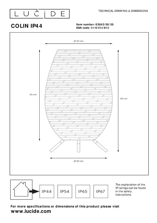 Lucide COLIN IP44 - Oplaadbare Tafellamp Buiten - Accu/Batterij - LED - 1x3W 3000K - IP44 - 3 StepDim - H50 cm - Zwart