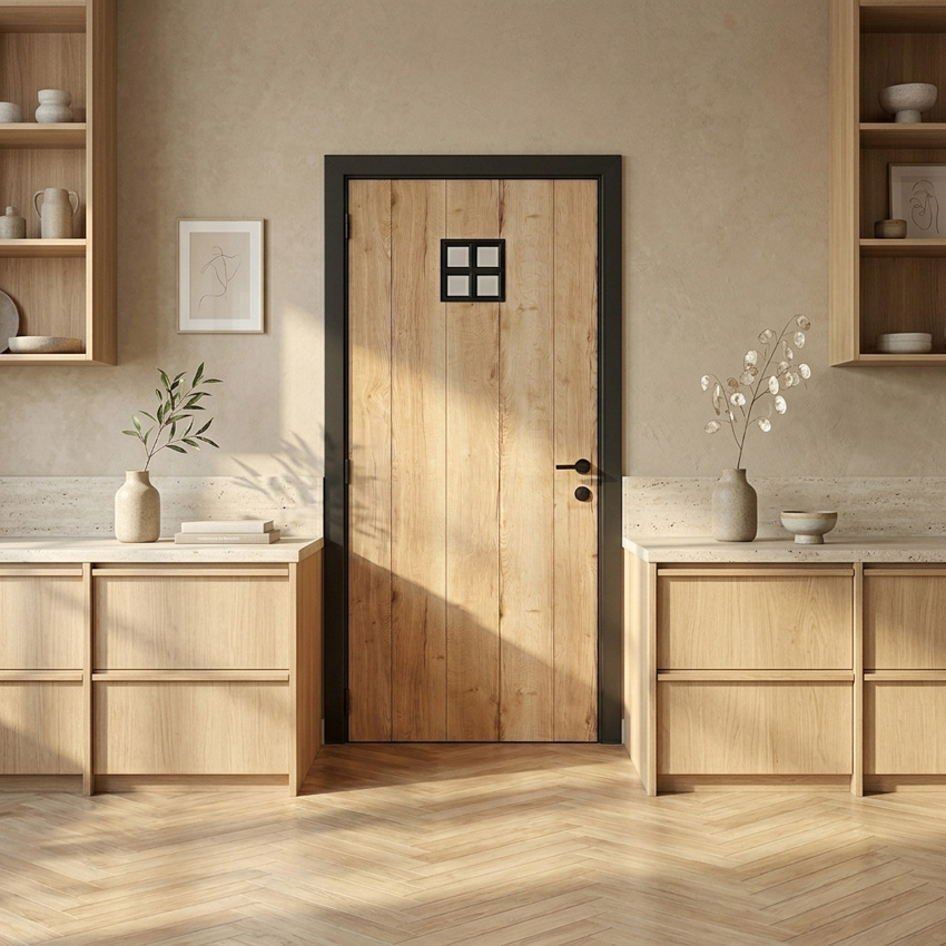 Complete binnendeur Realwood Oak 4500 helder glas 201,5x73cm tubespaan omkeerbaar + zwarte deurkast 20cm