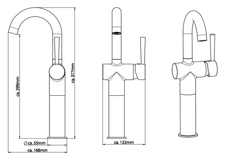 Wastafelkraan Charlotte met zijdelingse greep chroom verhoogd