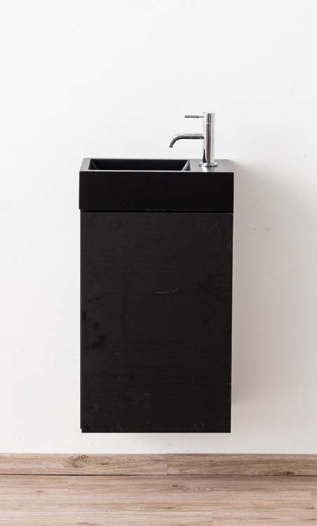 Toiletmeubel Plato zwart houtnerf 40 x 19,8 x 60 cm wastafel zwart