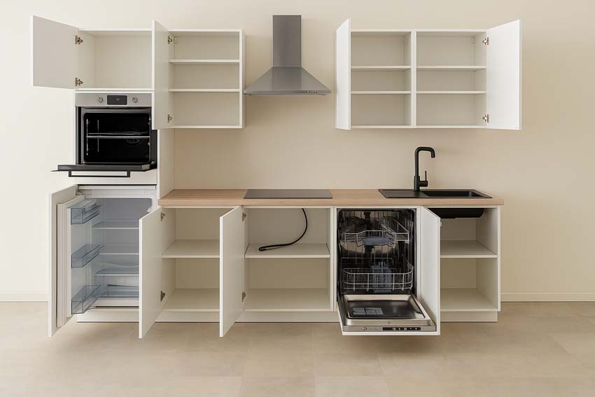 Cuisine Plenti 280 cm - four en haut - sans appareils - blanc/look de chêne