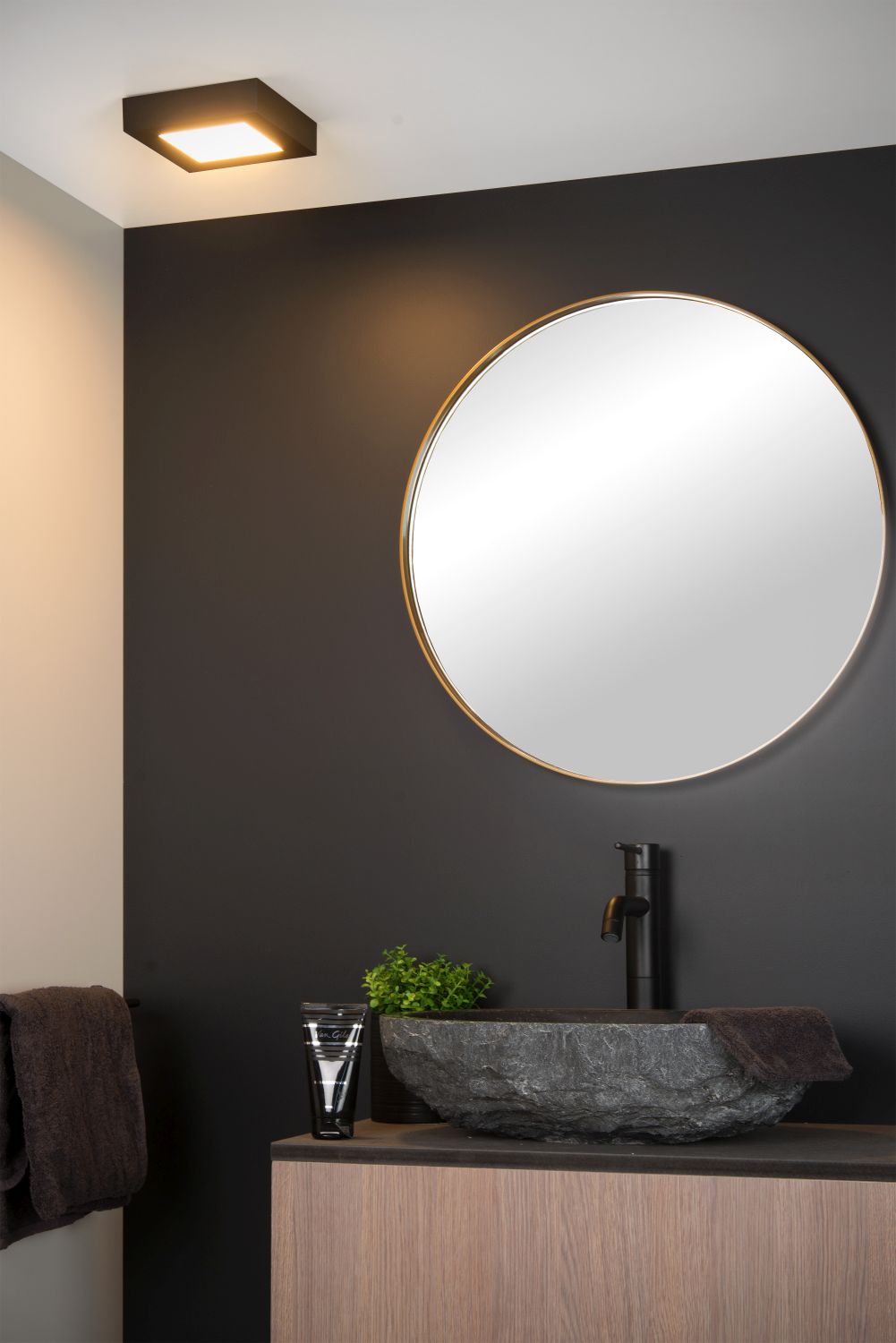 BRICE-LED Plafonnier Dimmable 15W Carré IP44 Noir
