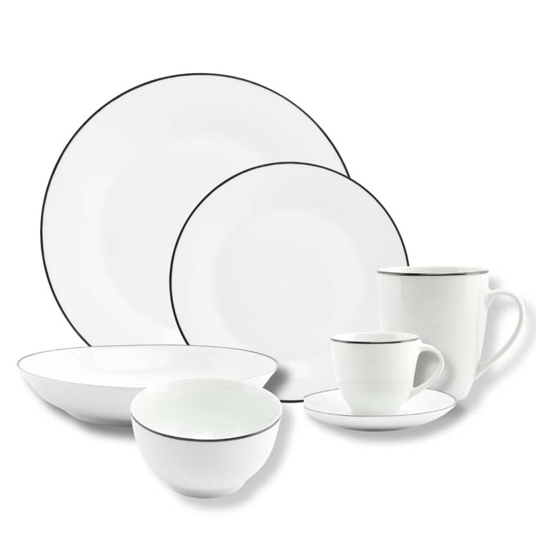 Set de vaisselle Black Rim basic white 4 personnes 36 pièces