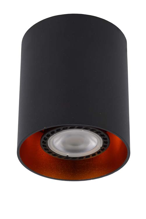 Plafondlamp - zwart/goud - rond - Ø8cm - GU10 - 50W