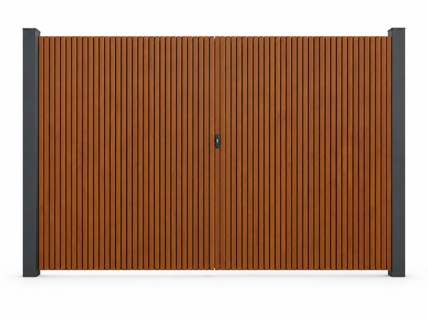 Portail battant double Line up aluminium aspect bois 300x175cm