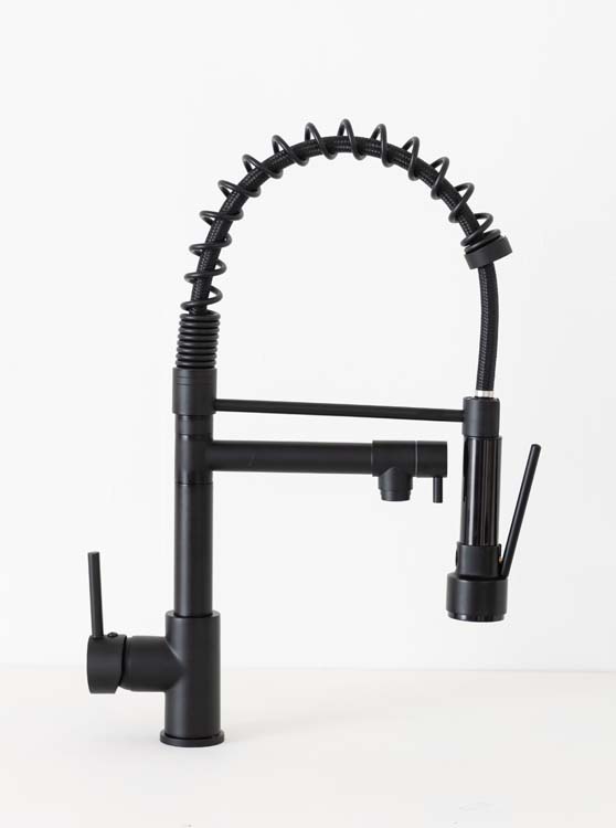 Keukenkraan Simba mat zwart met uittrekbare uitloop
