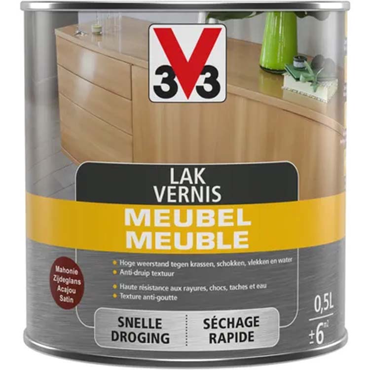 V33 vernis pour meuble déco acajou satiné brillant 0,5l