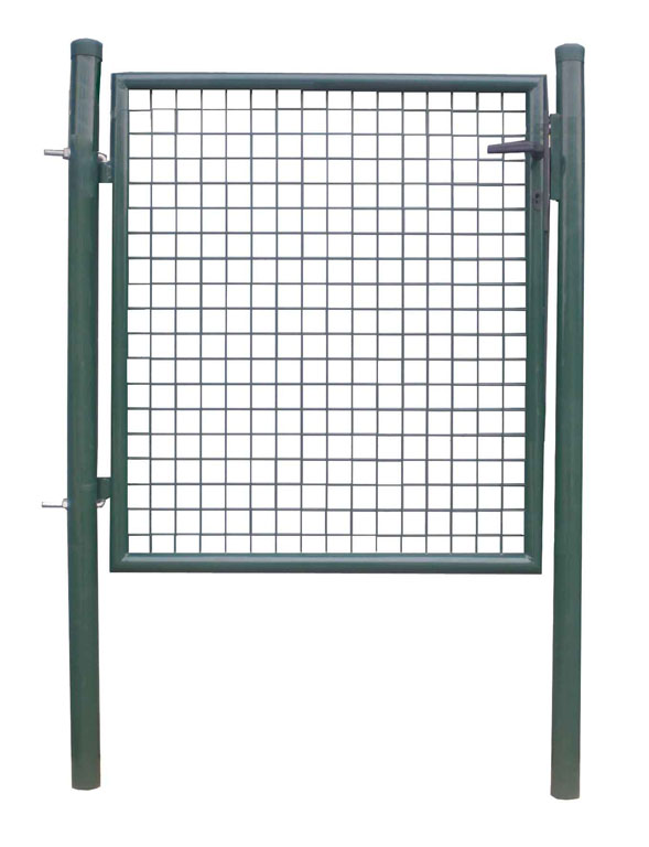 Complete enkele tuinpoort groen 150x125cm - ronde palen, inclusief palen, slot en kruk