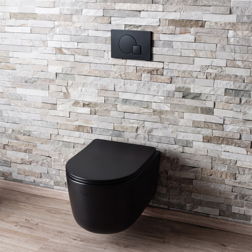 Toiletset Gomez zwart inclusief softclose WC-bril + inbouwreservoir Madison Pro + drukplaat mat zwart