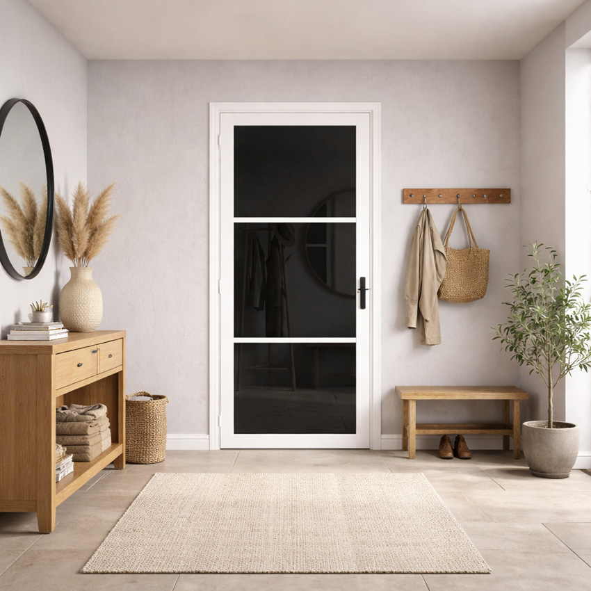 Bloc-porte steel look bois blanc 3R L201,5xl73cm verre gris fumé réversible