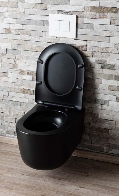 Hangtoilet Gomez rimless tornado flush mat zwart inclusief WC-bril