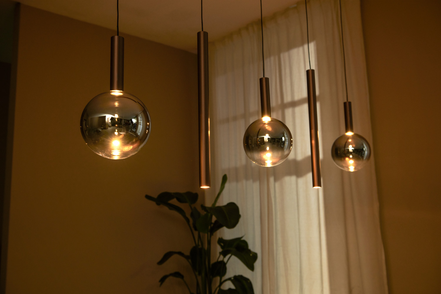 Lucide Premium Jasmine - Hanglamp - LED Dimb. - CCT - 5X4W 2200K/3300K - Koper