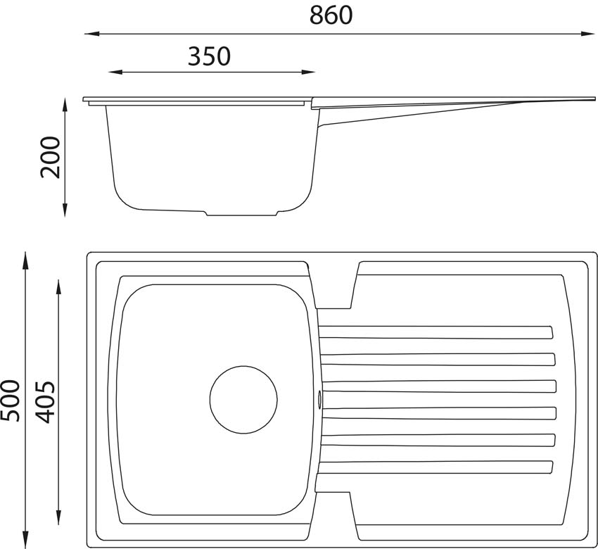 Spoelbak Nils zwart 86x50cm
