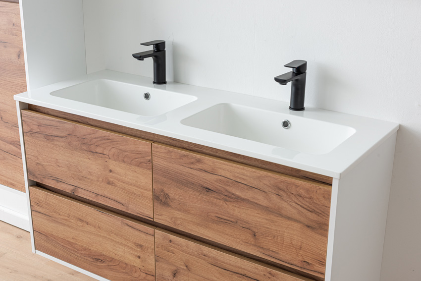 Badkamermeubel Treviso eik/wit met dubbele wastafel glanzend wit 120cm