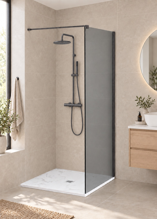 Paroi de douche à l'italienne Anais verre gris avec kit de profilés canon fusil 87x200cm