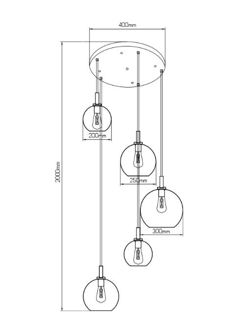 Lampe suspension noir or 5 x E27