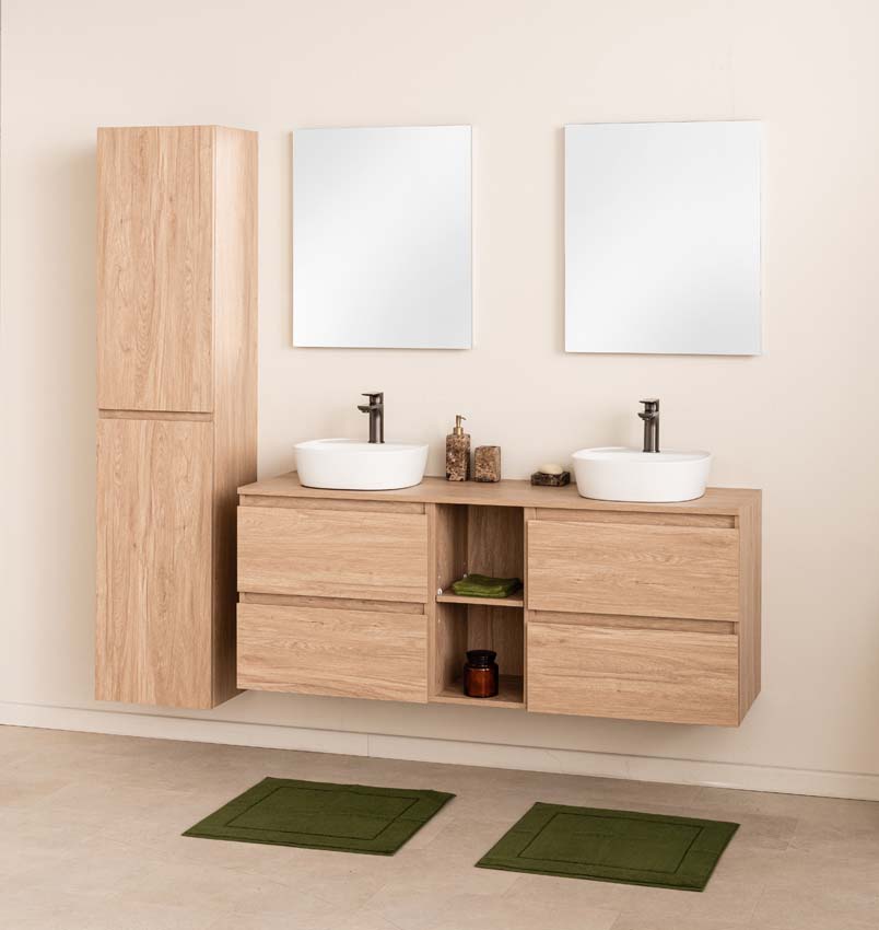 Badkamermeubel Bella eiklook 1500 mm dubbele wastafel wit met kraangat