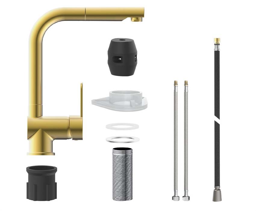 Keukenkraan Levi mat goud met uittrekbare uitloop