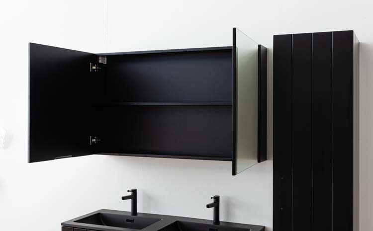 Badkamermeubel Jesper zwart hangend met dubbele wastafel zwart 120cm