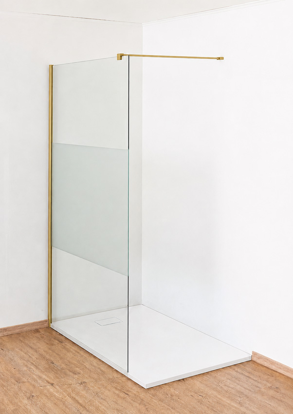 Paroi de douche à l'italienne Anais verre partiellement dépoli avec kit de profilés doré 157x200cm