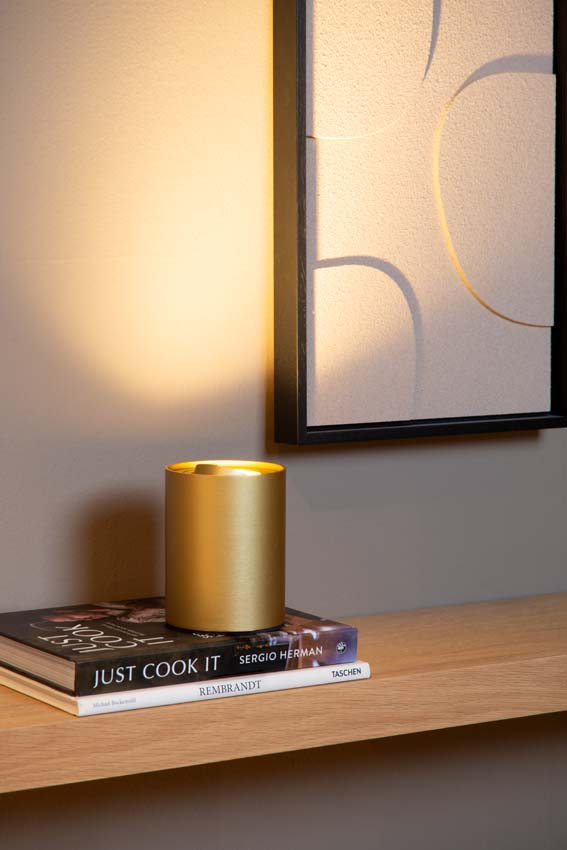 Lampe de table - Ø9,6cm - LED à 3 dimmable - GU10 - 1x5W 2700K - Or mat / Laiton