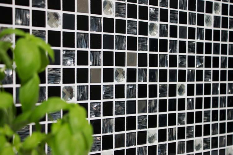 Mozaïek Crystal Glas zwart glanzend 30x30cm