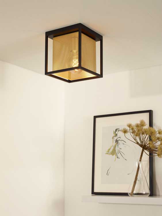 Plafondlamp - zwart/goud - dimbaar - vierkant - E27 - 40W