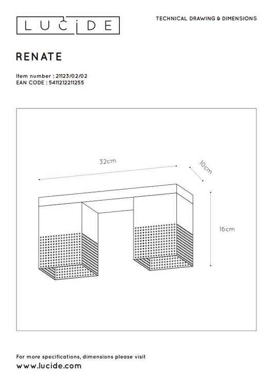 Lucide RENATE - Plafonnière - 2xE27 - Zwart